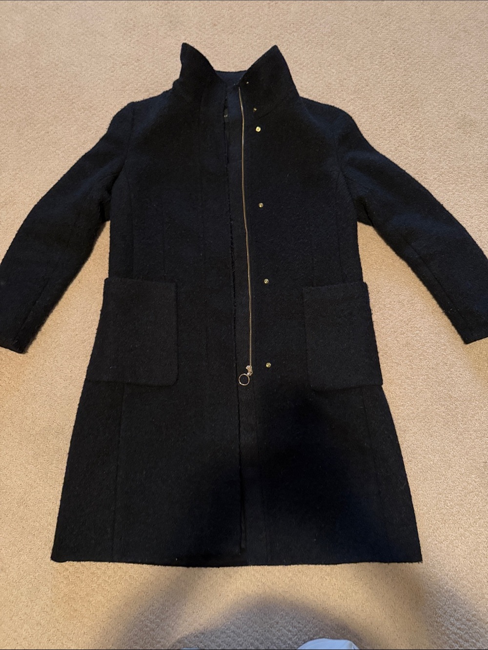 Ann Taylor Navy Boucle Pea Coat with Front Patch Pockets
